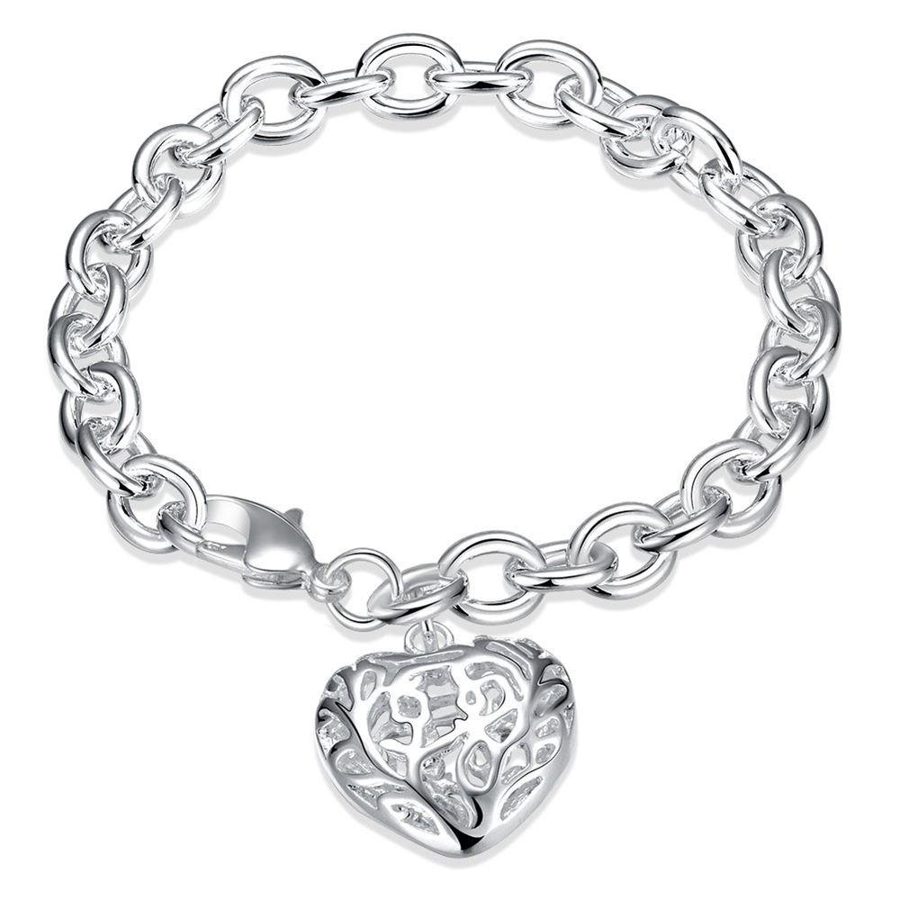Platinum plated heart charm bracelet