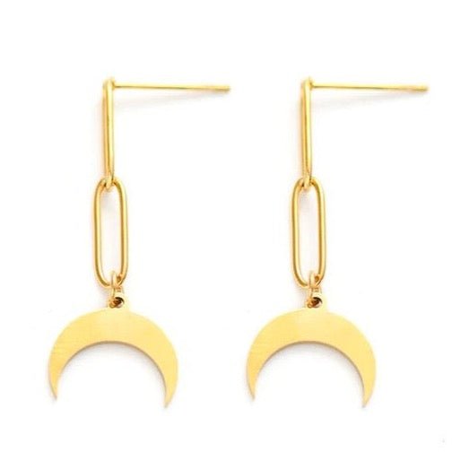 Cubic Zirconia Crescent Moon and Star Dangle Stud Earrings in