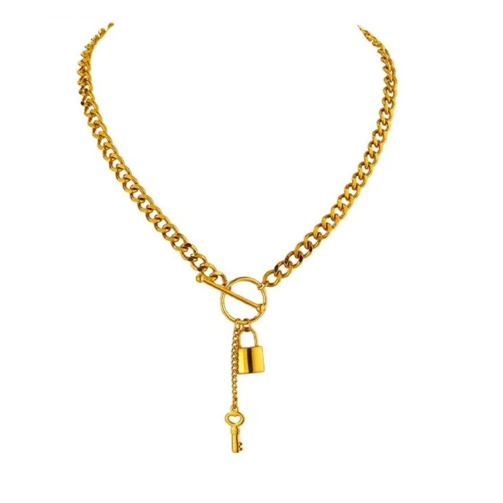 Padlock with Key Necklace with Cuban Chain
