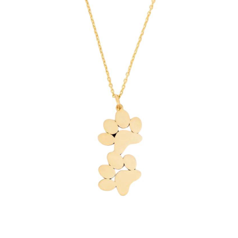 Double Paw Print Gold Plated Necklace - Available in Gold and Silver