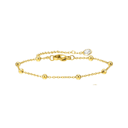 Gold Beaded Link Bracelet with Adjustable Chain