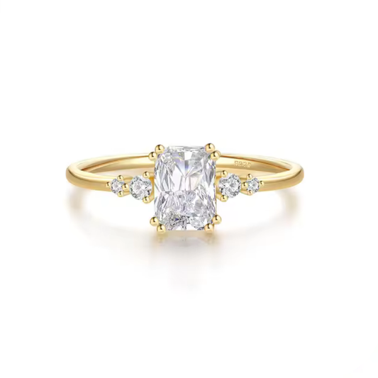 Elegant 18k Gold-Plated Sterling Silver Ring with Radiant AAAAA Cubic Zirconia