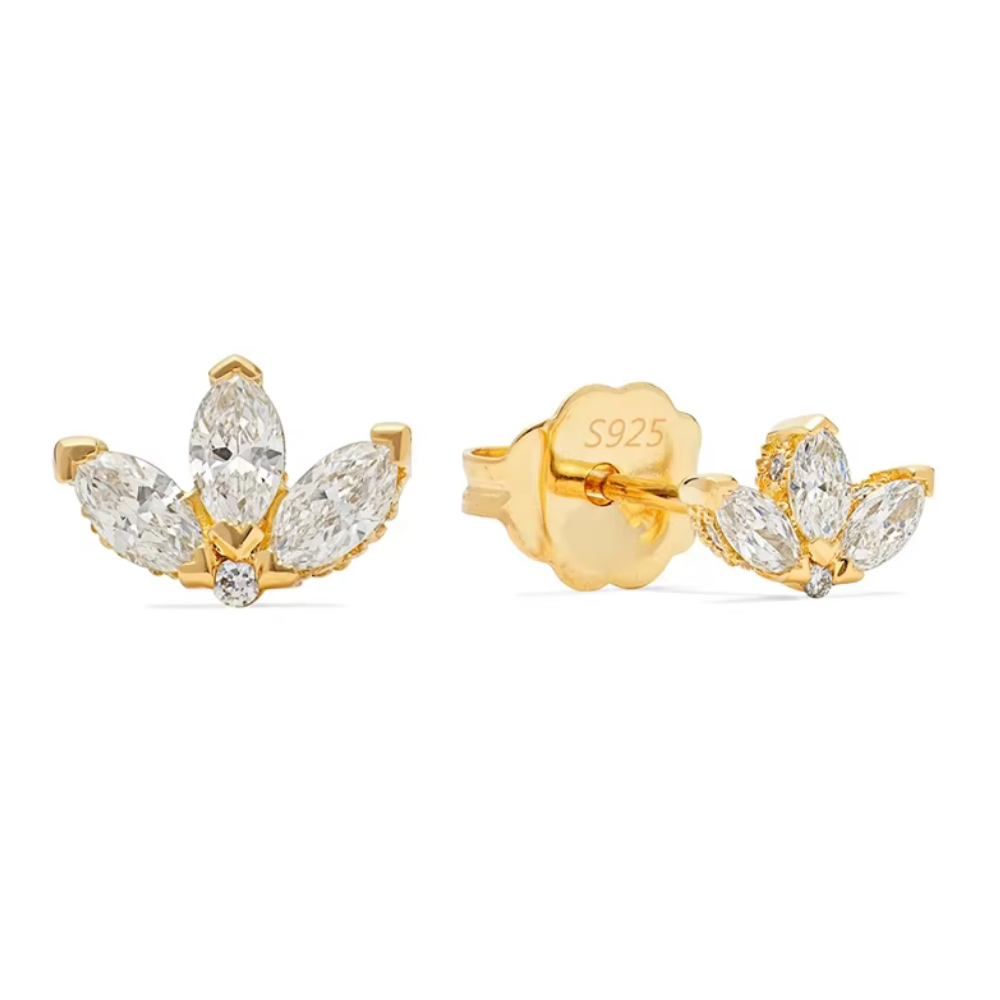 18K Gold Plated Sterling Silver Golden Blossom Studs with Cubic Zirconia