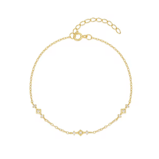 Dainty 18K Gold Plated Sterling Silver Chain Link Bracelet with Cubic Zirconia Accents