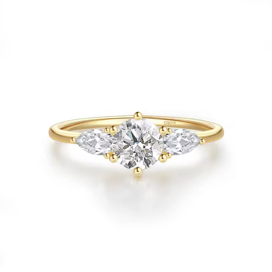 Elegant 18K Gold Plated Sterling Silver Ring with Round-Cut AAAAA Cubic Zirconia