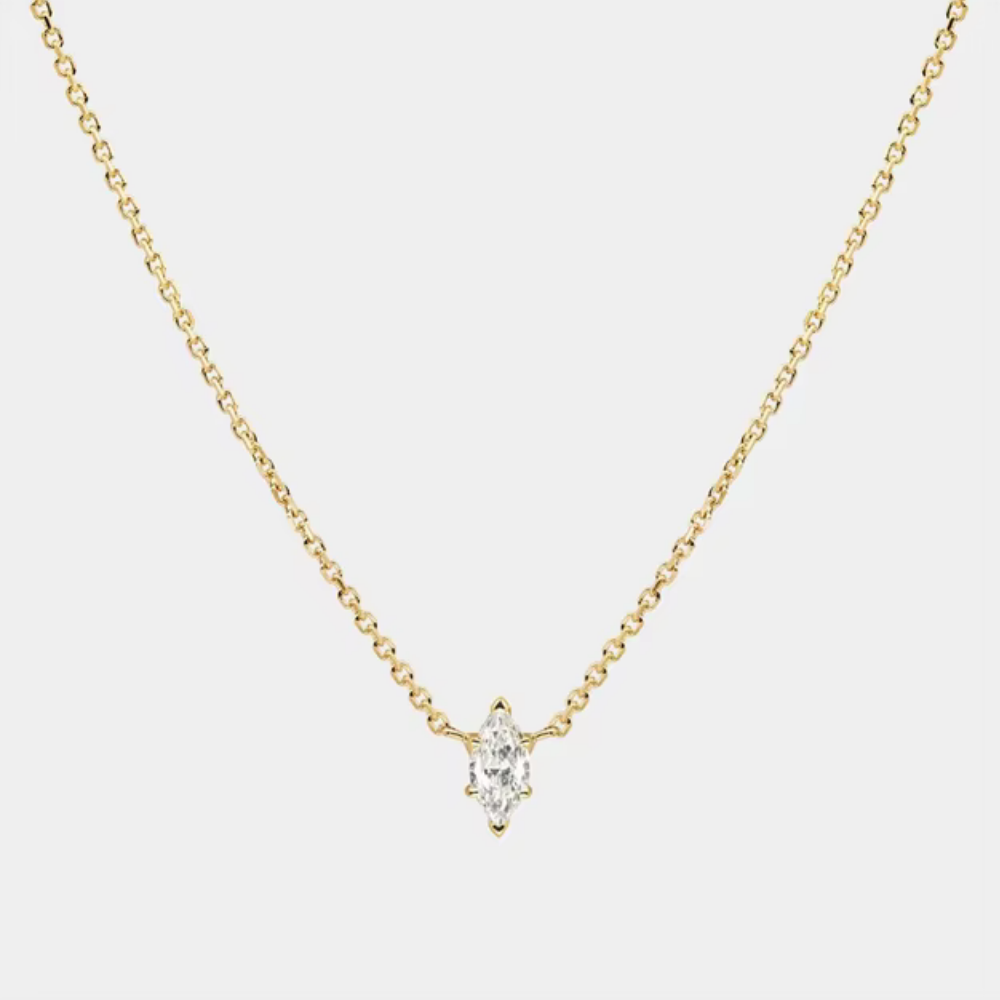 18K Gold Plated Sterling Silver Dainty Cable Chain Necklace with Marquise-Cut Cubic Zirconia Pendant