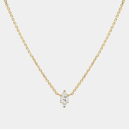 18K Gold Plated Sterling Silver Dainty Cable Chain Necklace with Marquise-Cut Cubic Zirconia Pendant