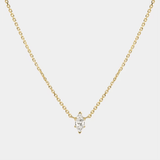 18K Gold Plated Sterling Silver Dainty Cable Chain Necklace with Marquise-Cut Cubic Zirconia Pendant