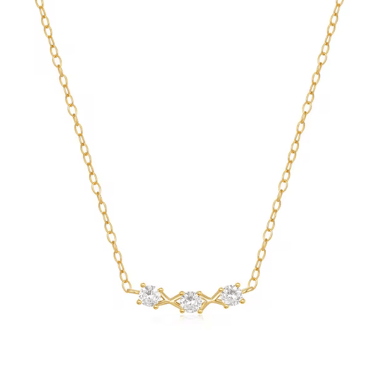 18K Gold Plated Sterling Silver Necklace with Three Round Cut Cubic Zirconia Stones