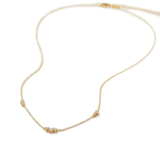 Elegant 18K Gold Plated Sterling Silver Necklace with Seven Round Cut Cubic Zirconia Stones