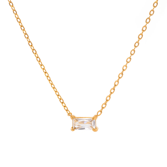 18K Gold Plated Sterling Silver Necklace with Emerald-Cut Cubic Zirconia Pendant