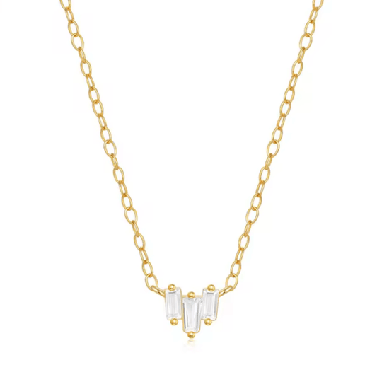 18K Gold Plated Sterling Silver Necklace with Three Emerald Cut Cubic Zirconia Stones