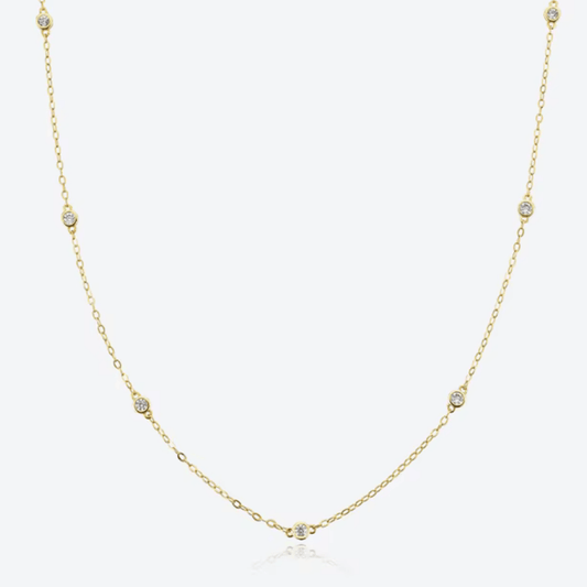 Dainty 18K Gold Plated Sterling Silver Necklace with 7 Round Cut Cubic Zirconia