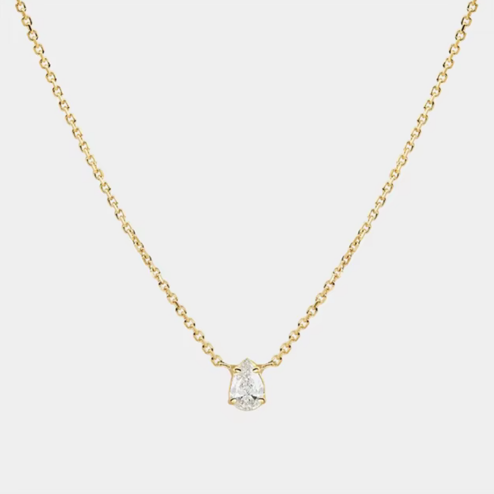 18K Gold Plated Sterling Silver Dainty Cable Chain Necklace with AAAAA Pear Cut Cubic Zirconia Pendant