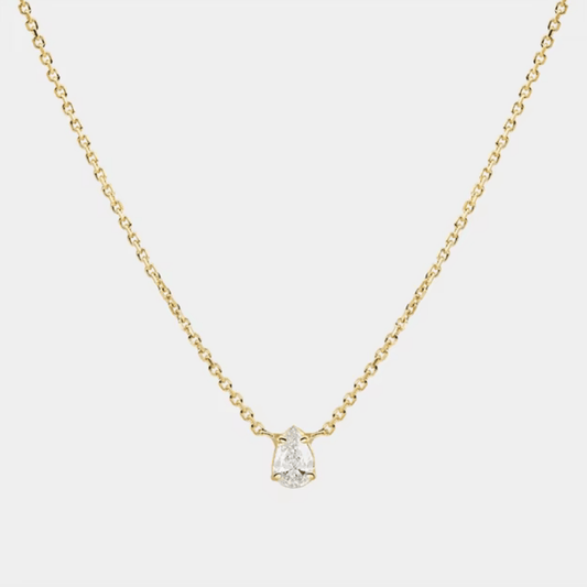 18K Gold Plated Sterling Silver Dainty Cable Chain Necklace with AAAAA Pear Cut Cubic Zirconia Pendant