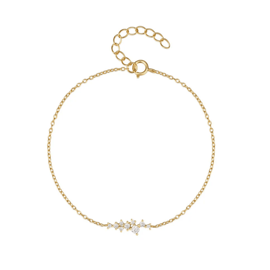 18K Gold Plated Sterling Silver Chain Link Bracelet with Round Cut Cubic Zirconia Cluster