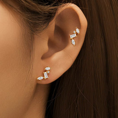 Celestial Gold Cluster Earrings - 18k Gold Plated Sterling Silver with AAAAA Cubic Zirconia