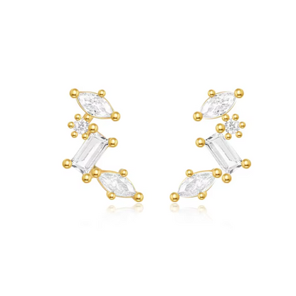 Celestial Gold Cluster Earrings - 18k Gold Plated Sterling Silver with AAAAA Cubic Zirconia