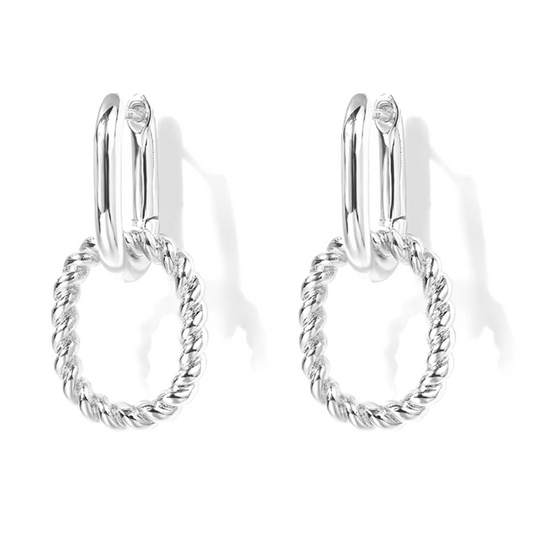 18k White Gold Plated Link Drop Earrings - Elegant & Timeless