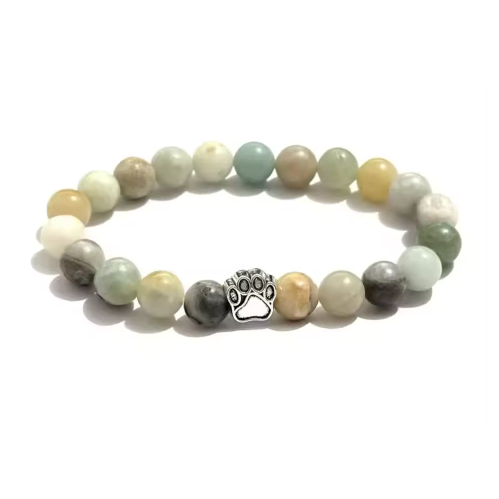 Adjustable Beaded Bracelet with Paw Charm - Natural Stone Pet Lover Bracelet | Hollywood Sensation Jewelry