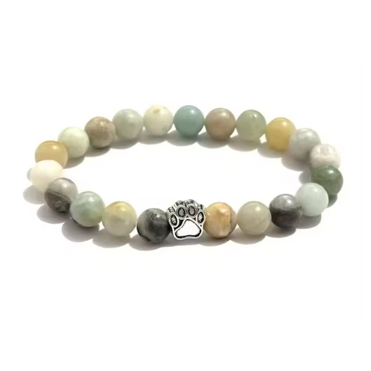 Adjustable Beaded Bracelet with Paw Charm - Natural Stone Pet Lover Bracelet | Hollywood Sensation Jewelry