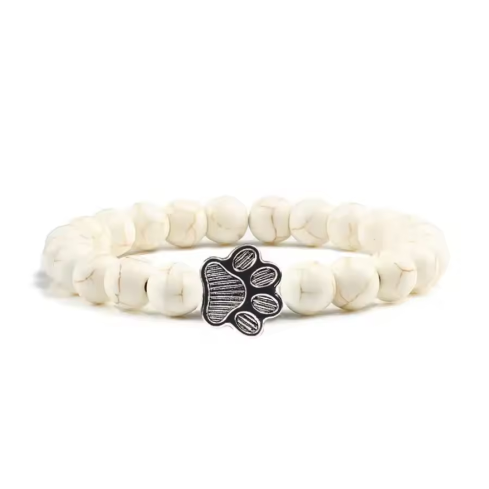 Natural Stone Paw Print Charm Bracelet for Animal Lovers