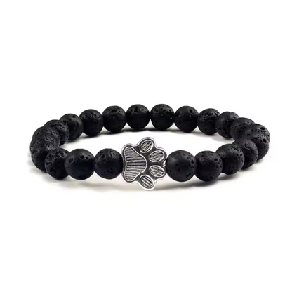 Lava Stone Paw Print Charm Bracelet for Pet Lovers