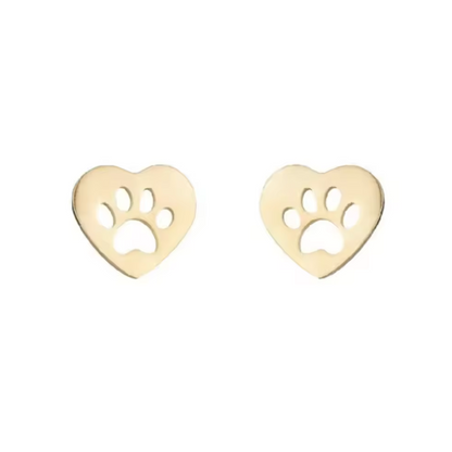 Heart Paw Cutout Gold Plated Earrings - Available in Gold and Silver