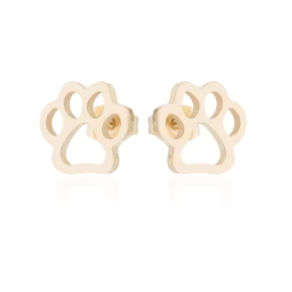 Pet Lover's Paw Print Stud Earrings in Gold and Silver