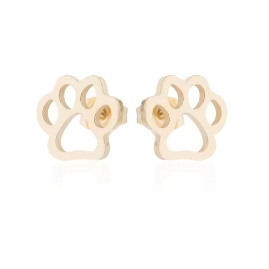 Pet Lover's Paw Print Stud Earrings in Gold and Silver