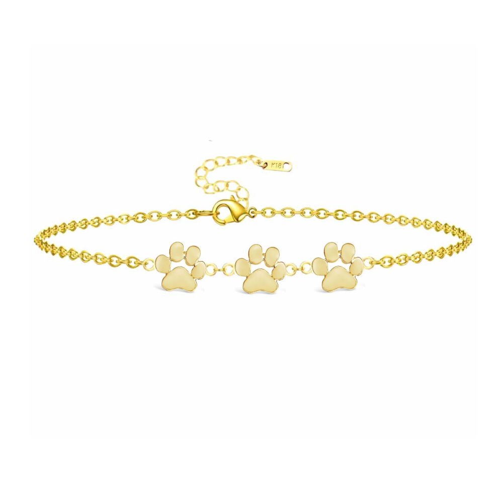 18K Gold Plated Paw Print Bracelet for Pet Lovers - Available in Gold and Silver