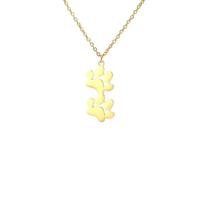 Double Paw Print Gold Plated Necklace - Available in Gold and Silver