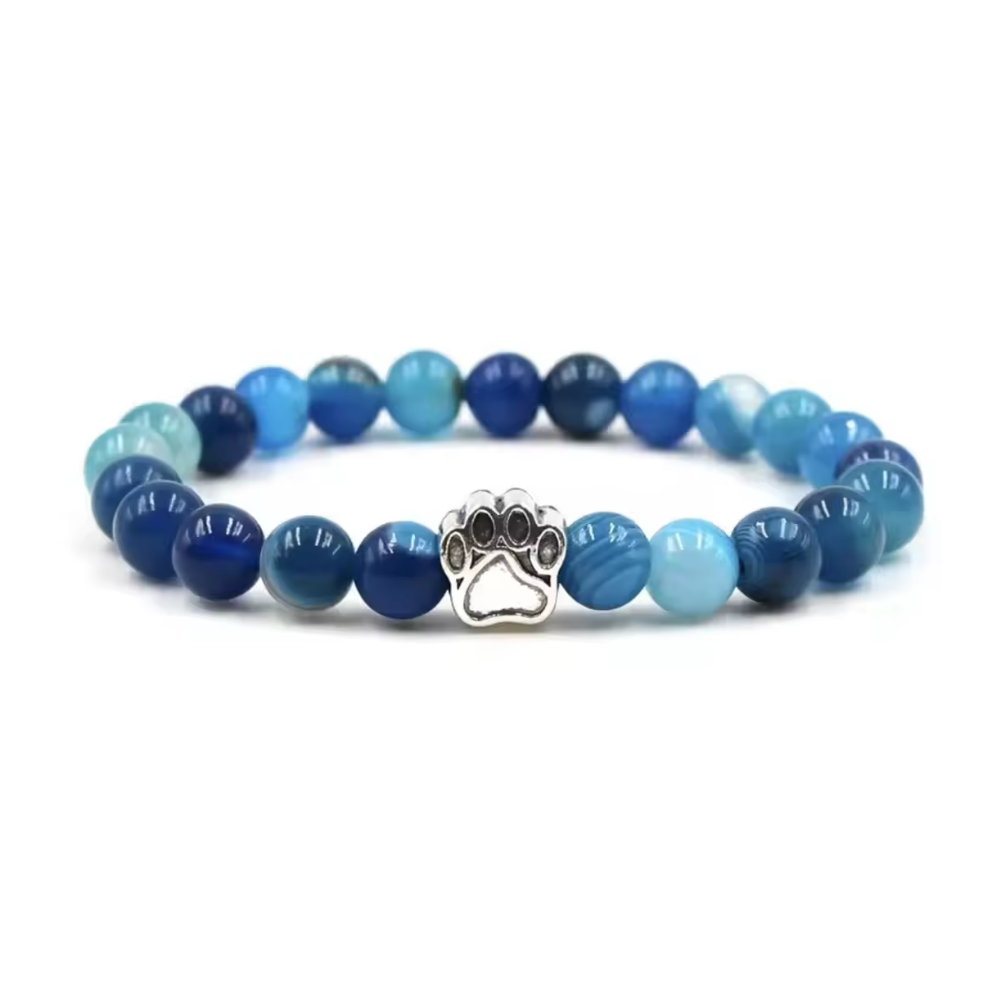 Blue Agate Paw Print Charm Bracelet for Animal Lovers