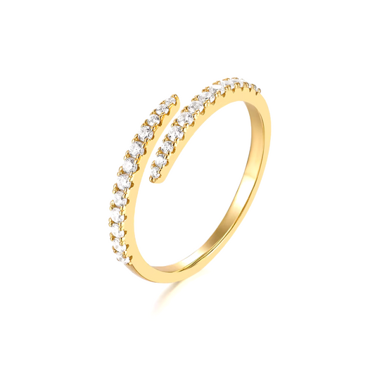 Modern 18K Gold Plated Sterling Silver Open Spiral Ring with AAAAA Cubic Zirconia