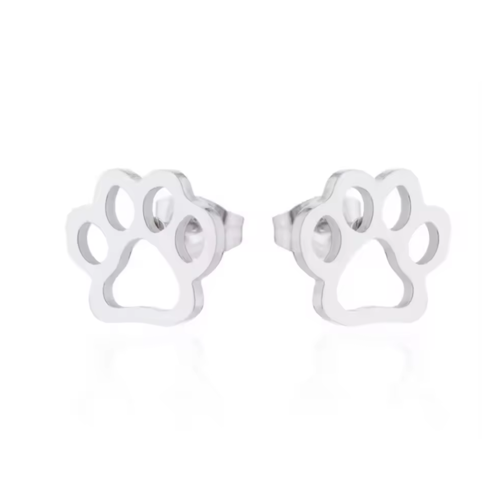 Pet Lover's Paw Print Stud Earrings in Gold and Silver