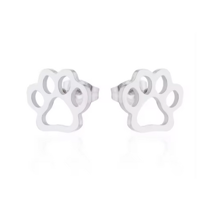 Pet Lover's Paw Print Stud Earrings in Gold and Silver