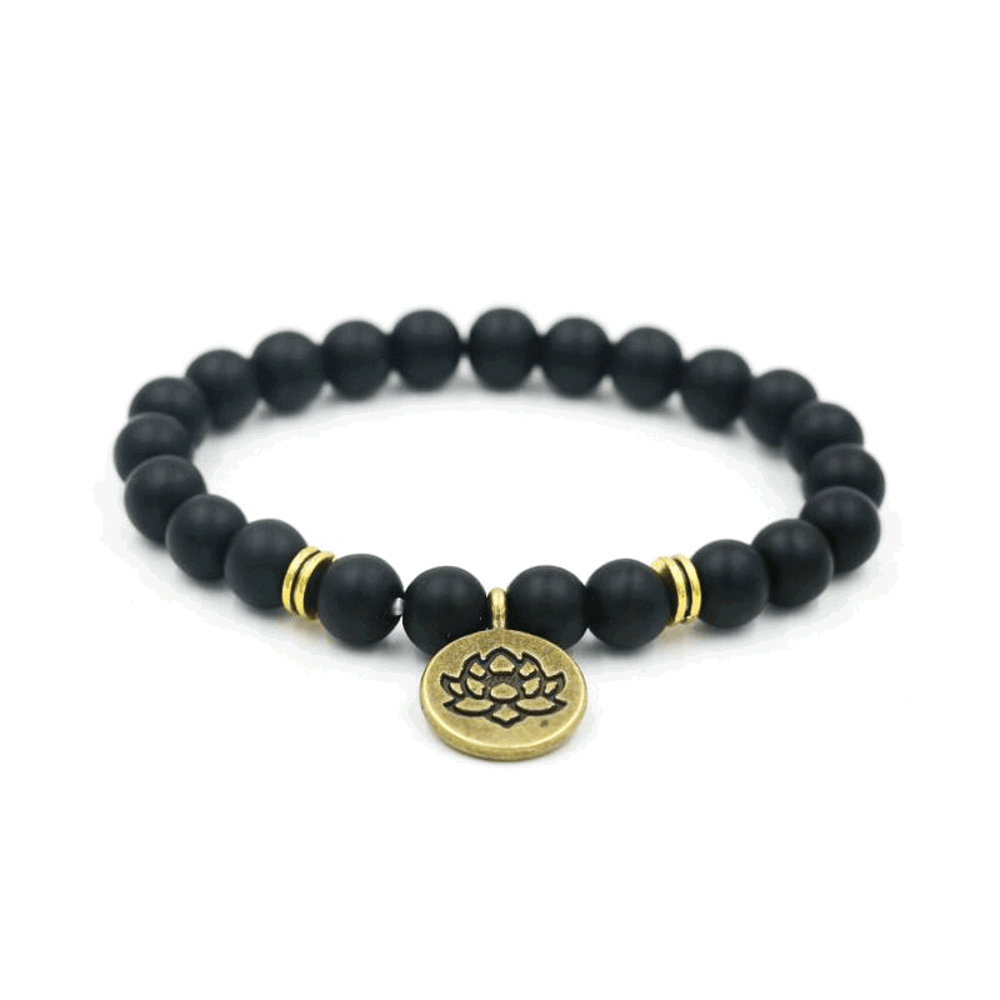 Yoga Bracelet Black Lotus Charm Flower Bracelet