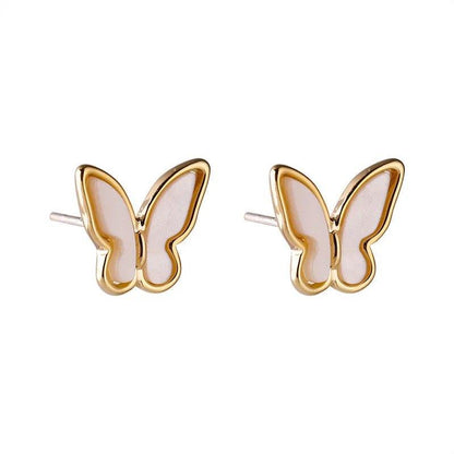 Gold Butterfly Stud Earrings Featuring Mother of Pearl Inlay