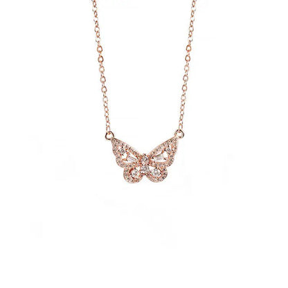 Elegant 18k Rose Gold Butterfly Pendant Necklace with Sparkling Cubic Zirconia Stones