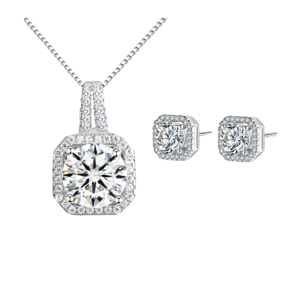 White Gold and Cubic Zirconia Necklace and Earring Set for Women ...