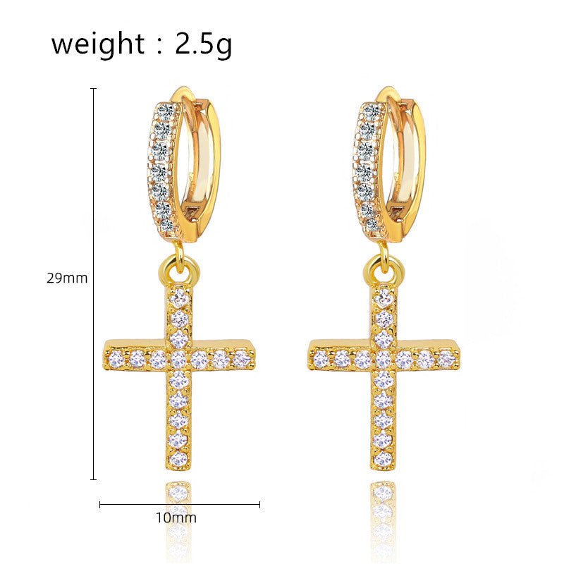 1/6 CT. T.W. Diamond Cross Dangle Huggie Hoop Earrings in Sterling Silver |  Banter