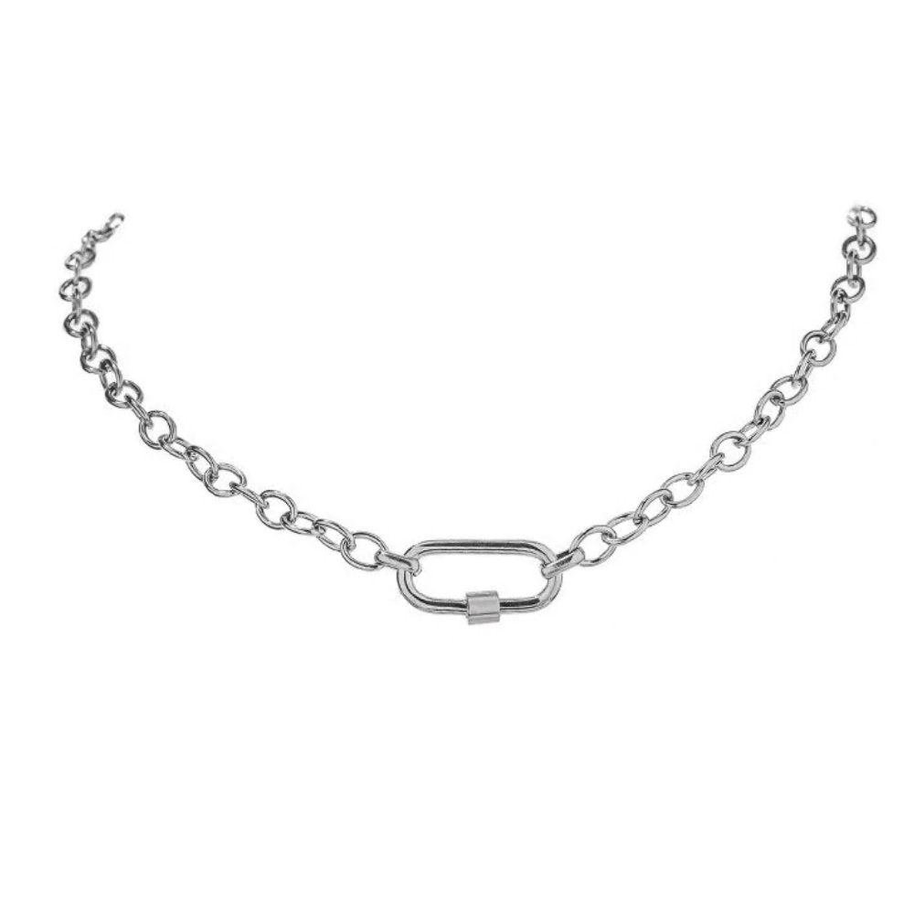 Silver Rhinestone Carabiner Necklace