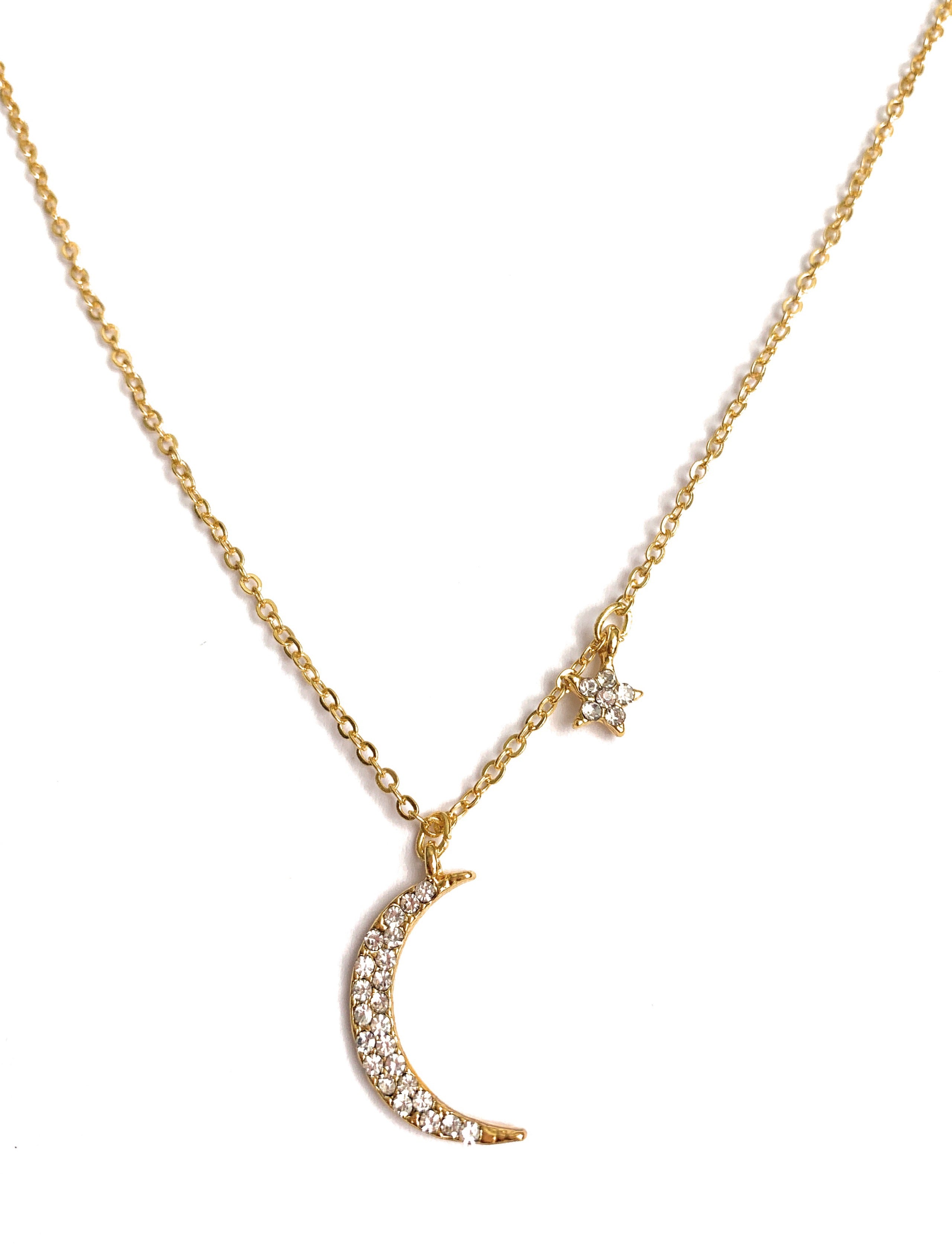 Silver Moon and Star Necklace for Women – Hollywood Sensation®